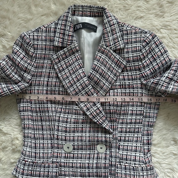 Zara Jacket Double Breasted Blazer Tweed Textured Long Sleeve Multicolor S - Picture 10 of 13